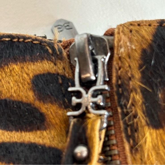 SAM EDELMAN Sz 6 Ponyhair Leather Leopard Print Ankle Boots Stacked Heel Booties - Picture 8 of 10